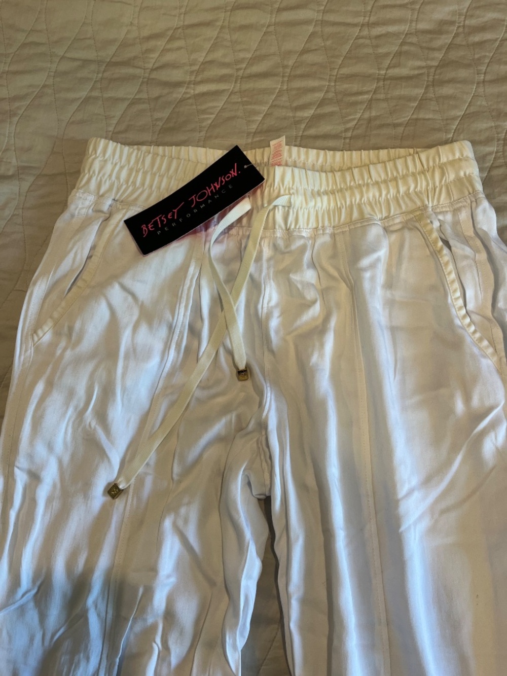 NEW Betsey Johnson White Joggers with Gold Details; Size S - Picture 4 of 6